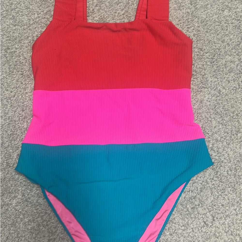 Beach Riot Colorblock One-Piece Swimsuit in Red, Pink & Teal